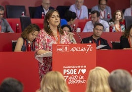 Miriam Andrés interviene en el Comité Federal del sábado, en una foto de la cuenta oficial del PSOE.