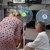 Unas clientas se interesan por unos ventiladores en una tienda de la capital segoviana.