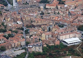 Vista aérea del sector del Velódromo, con la estación de autobuses a la derecha.