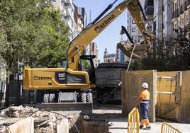 Estado de las obras en la calle Gamazo de Valladolid.