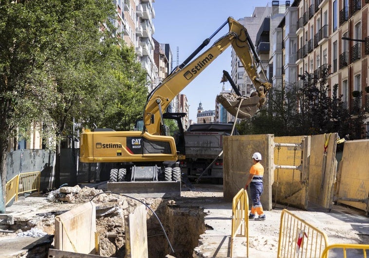 Estado de las obras en la calle Gamazo de Valladolid.