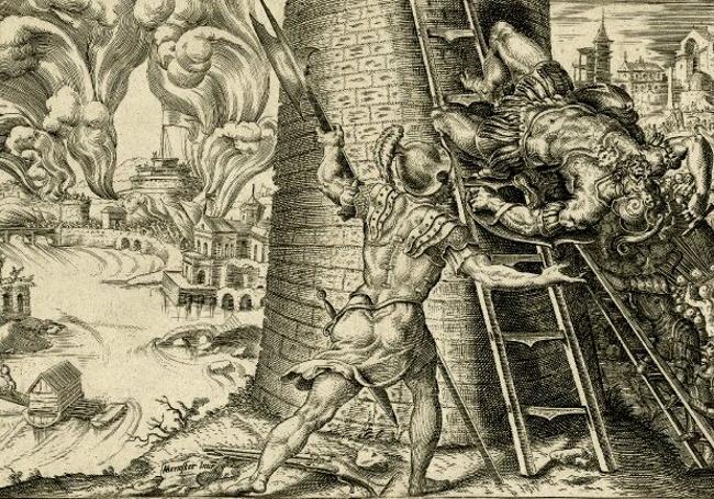 Grabado del Saqueo de Roma diseñado por Martin van Heemskerck y publicado en 1555.