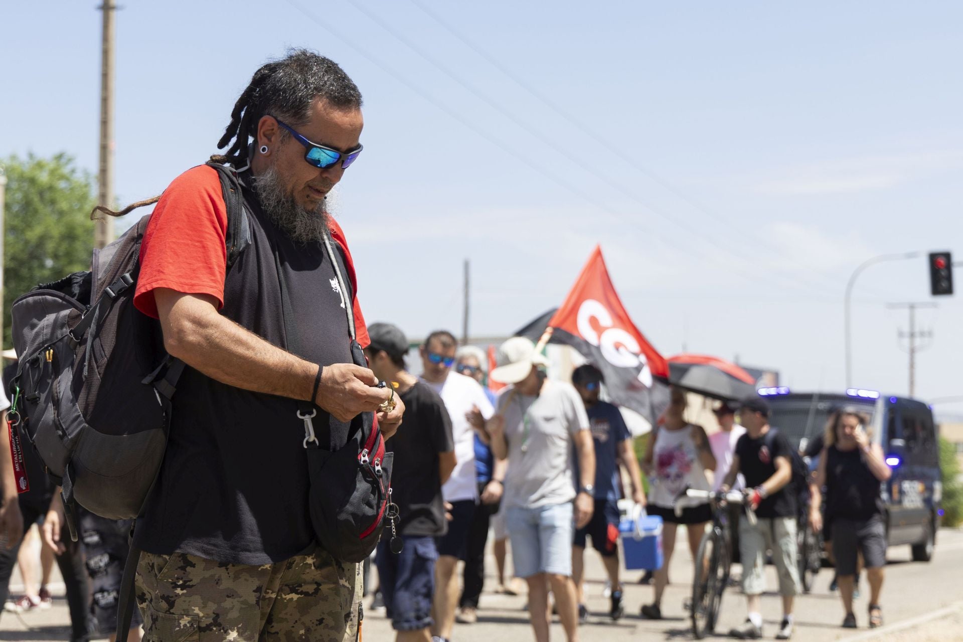 Trabajadores de Saeta Die Casting en la manifestación de esta mañana.