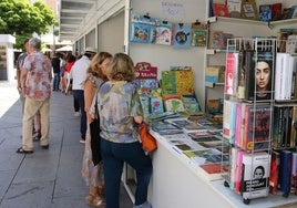 Clientes se acercan a algunas de las casetas instaladas este fin de semana en la Plaza Mayor dentro de la Feria 'Editantes'.