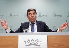 El portavoz de la Junta, Carlos Fernández Carriedo, este jueves en la rueda de prensa posterior al Consejo de Gobierno.