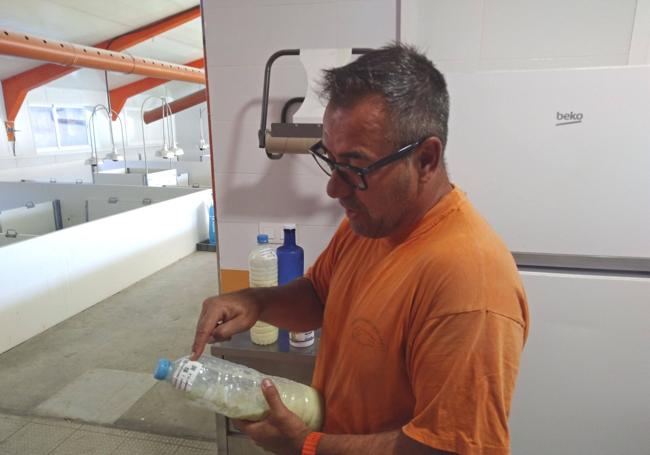 Alberto García Torés muestras las instalaciones de la granja en Olmedo.