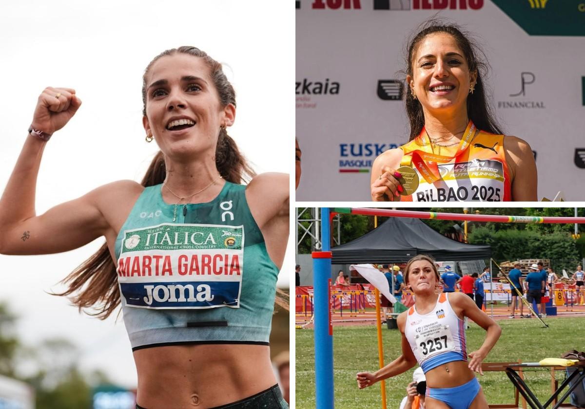 Las atletas palentinas Marta García, Carla Gallardo y Aitana Alonso.