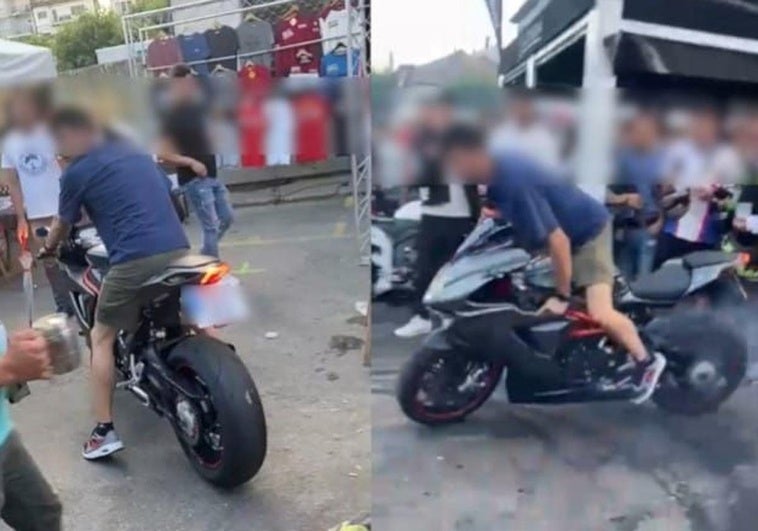 Un fotograma del vídeo difundido y en el que se ve al motorista hacer derrapes.