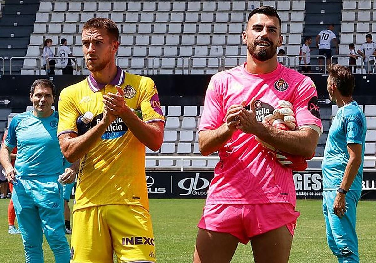 Tomeo y Guilherme, al término del choque ante el Burgos el pasado sábado.