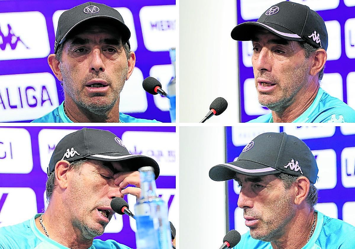 Almada, durante distintos momentos de su primera rueda de prensa oficial.