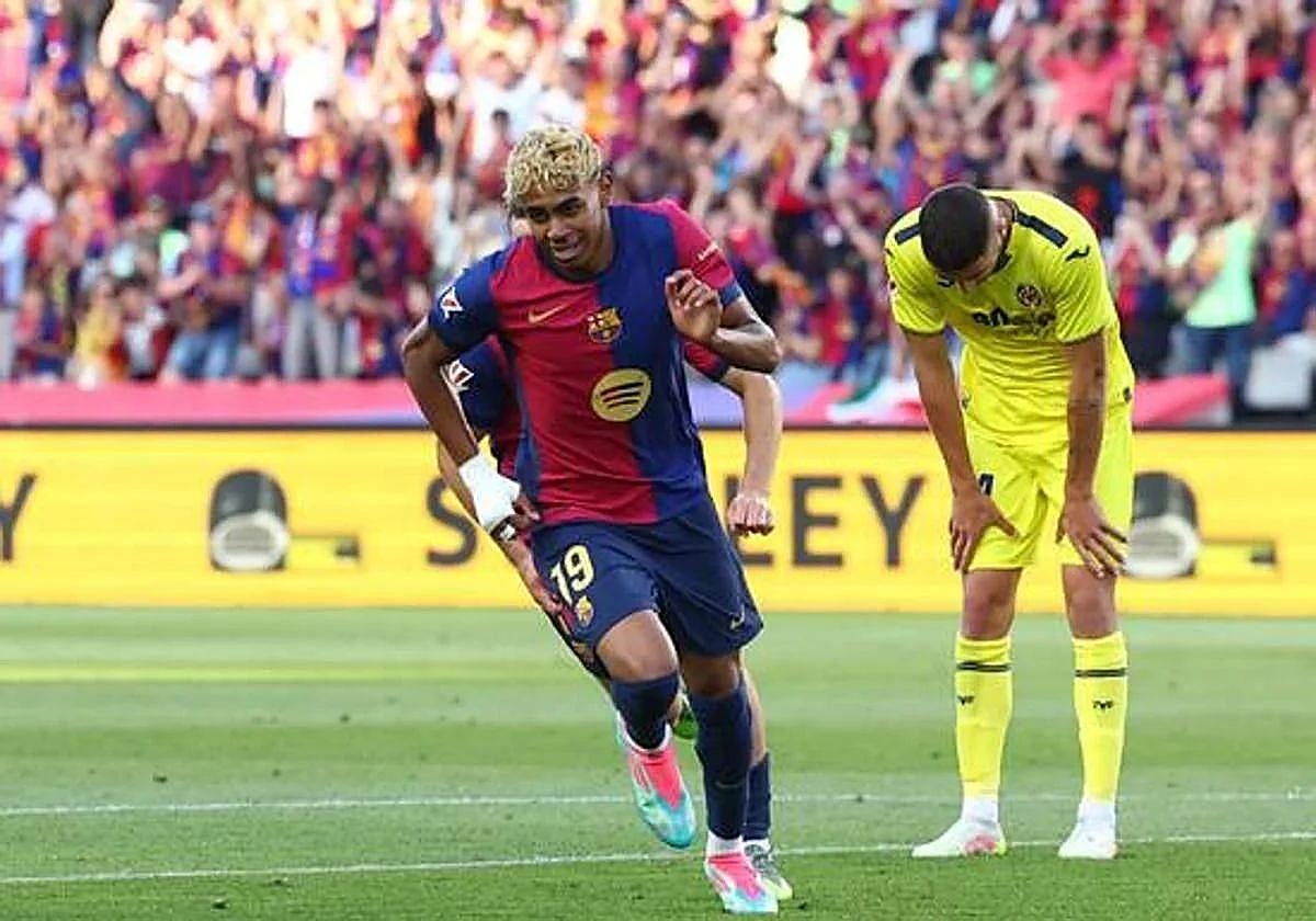 Lamine celebra un gol frente al Villareal.