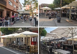 Las terrazas de los bares Goya, Santuario, El Encunetor y Donde Chuchi, este domingo al mediodía.