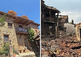 Imagen del antes y el después del incendio sobre la casa.