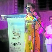 Rosa Arriba, durante su pregón en las fiestas de Serrada