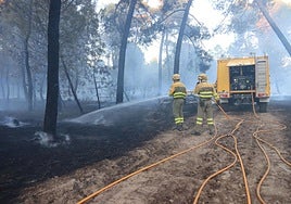 Bomberos forestales participan en la extinción de un incendio en Coca el pasado julio.