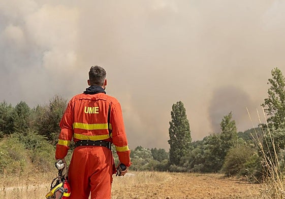 Personal de la UME en las labores de extinción de incendios este verano en la provincia de León.
