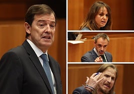 Alfonso Fernández Mañueco, Patricia Gómez, David Hierro y Pablo Fernández, durante sus intervenciones en el Pleno.