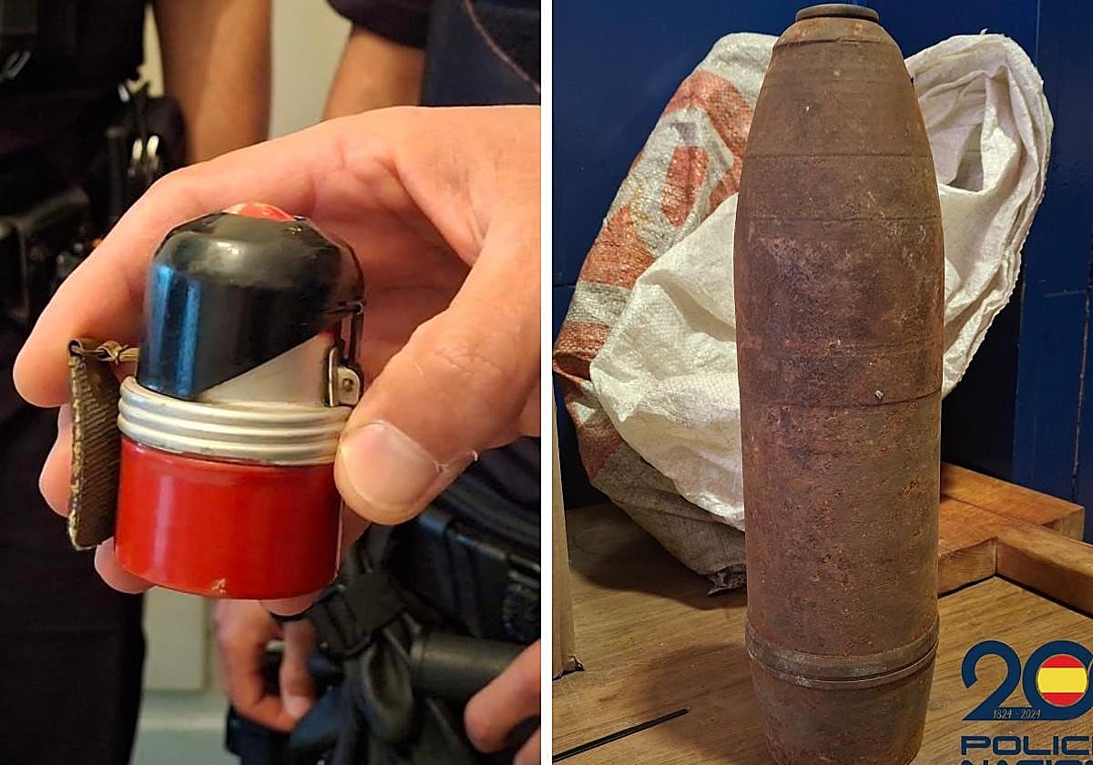 La granada y el proyectil retirados por los TEDAX.