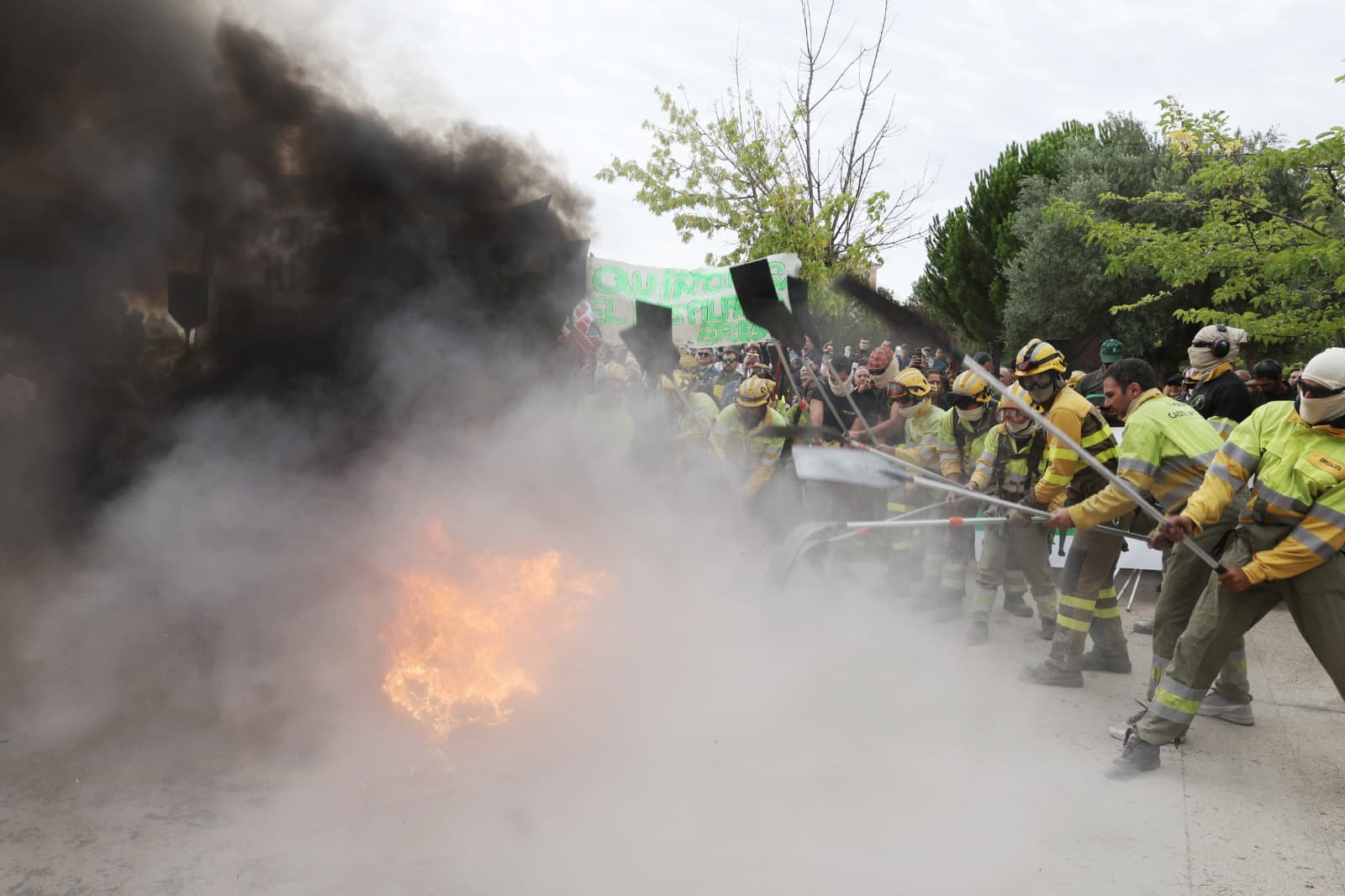 Las imágenes de la concentración en las Cortes en protesta por la gestión de los incendios forestales