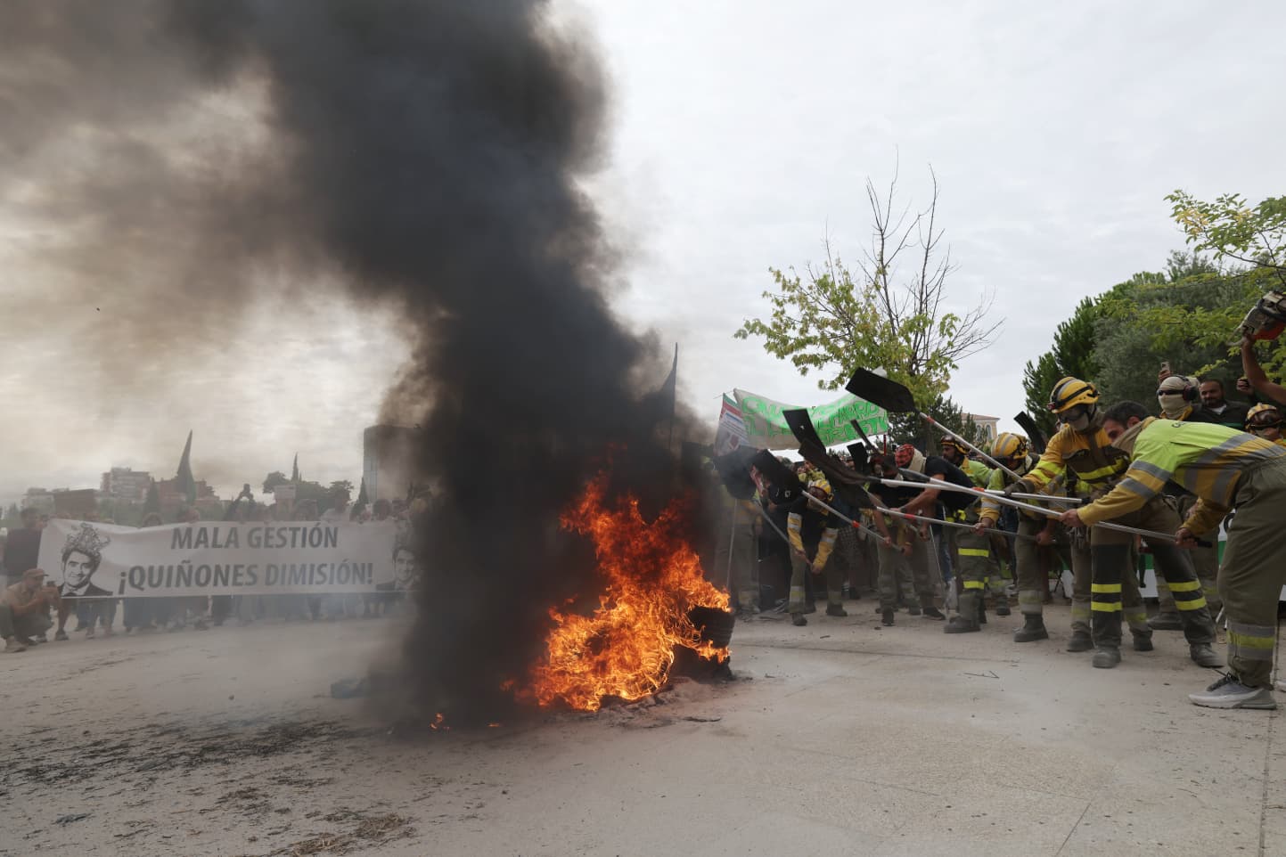 Las imágenes de la concentración en las Cortes en protesta por la gestión de los incendios forestales