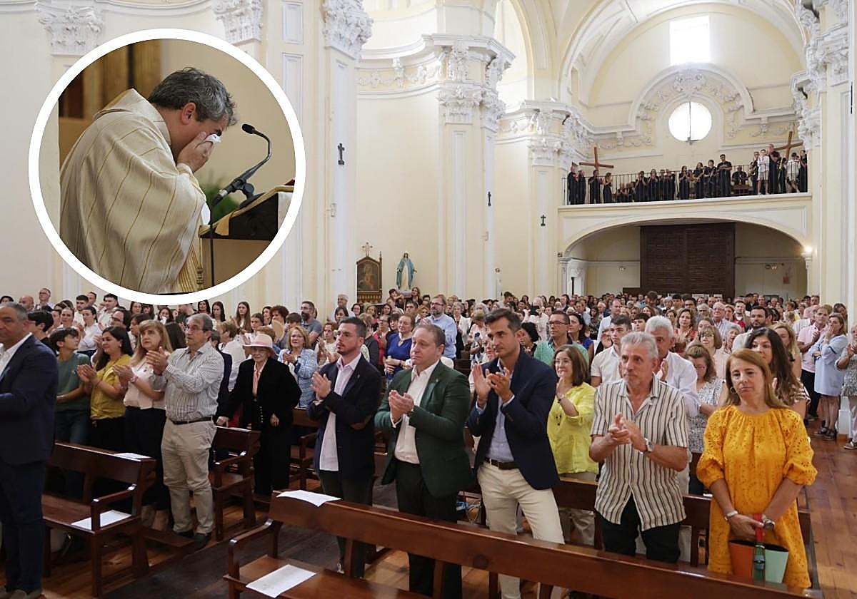 Multitudinaria despedida al párroco de Renedo, que se emocionó durante la última misa (arriba).