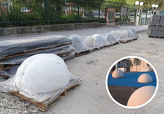 Las esferas 'bollard' e infografía (en detalle) del catálogo de la distribuidora de dichos elementos.