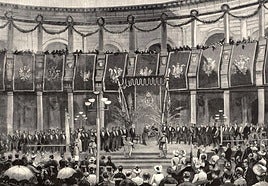 Coronación de Zorrilla como poeta nacional en Granada el 22 de junio de 1889, publicada en 'La Ilustración Española y Americana'.