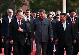 Vladímir Putin, Xi Jinping y Kim Jong-un, durante su encuentro en Pekín.