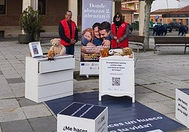 Voluntarios de Cruz Roja, en el punto informativo sobre la campaña, en su recorrido por Palencia.