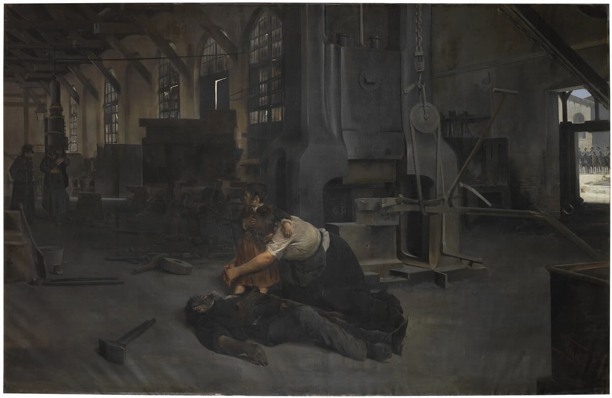 La obra en óleo sobre lienzo 'Después de una huelga' del artista asturiano José Uría y Uría.