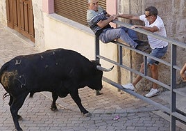 Galindo trata de importunar a los corredores del 'Toro del Pueblo'.