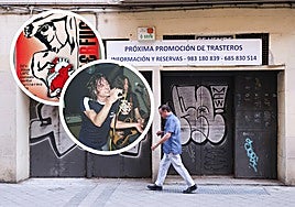 Fachada de la antigua sala Subterfugio. En los círculos, el cartel de la fiesta de despedida y un concierto de Sex Museum.