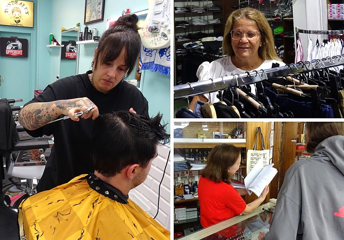De izquierda a derecha, Marina Pérez (peluquería Donde Álex), Sofía Muñoz (El Triunfo) y María Dolores Tejero (Videosón). comerciantes de la calle López Gómez