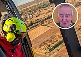 Dispositivo de búsqueda, este miércoles en las inmediaciones de Tábara. En el círculo, el octogenario.