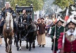Desfile funeral de Red Hugh O'Donell en Valladolid, a su paso por San Pablo.