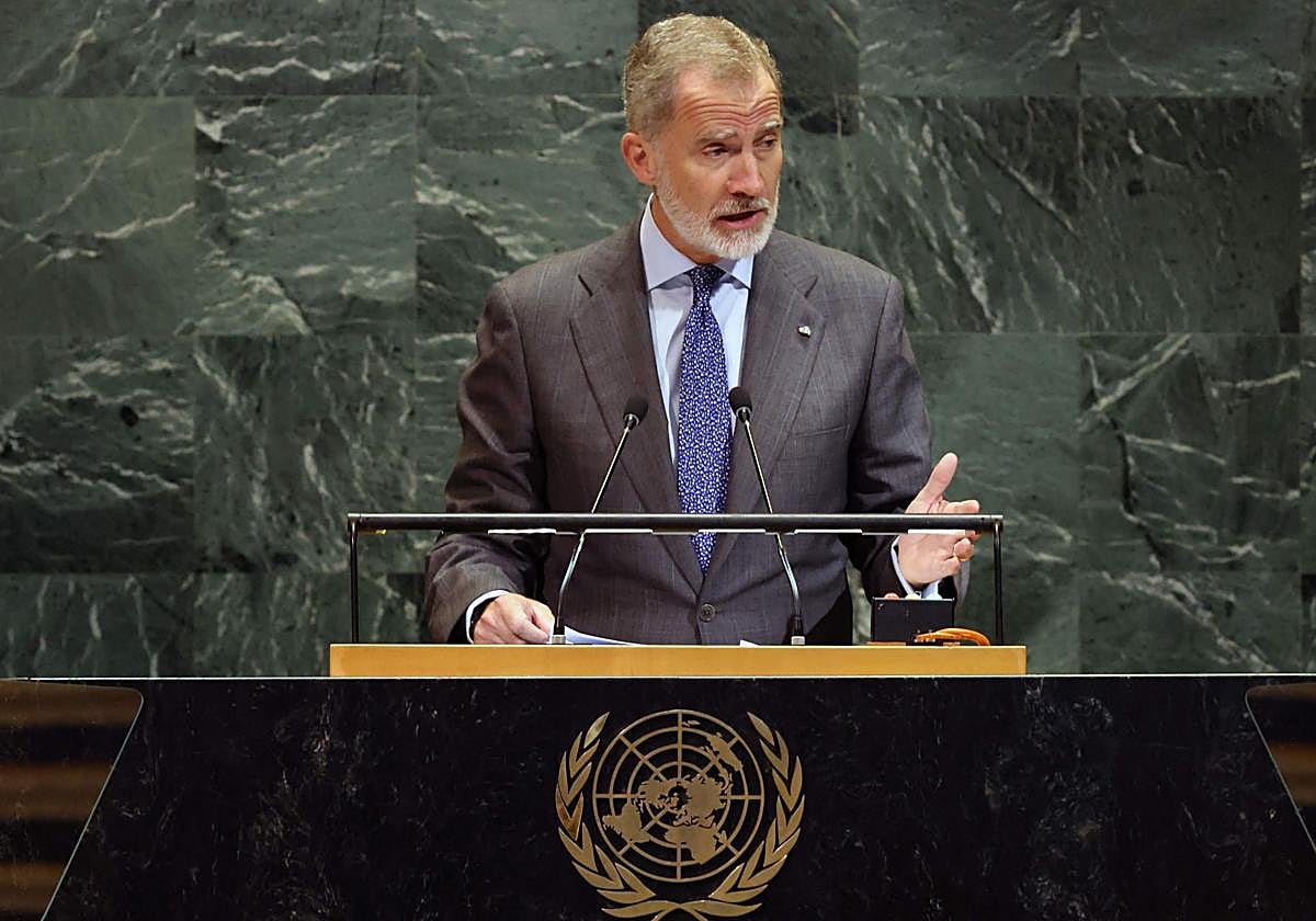 El rey Felipe VI interviene en la Asamblea General de Naciones Unidas.