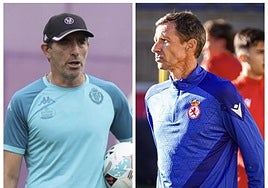 Guillermo Almada (izquierda), durante una sesión de trabajo con el Real Valladolid. A la derecha, José Ángel 'Cuco' Ziganda en su primer entrenamiento el martes con la Cultural Leonesa