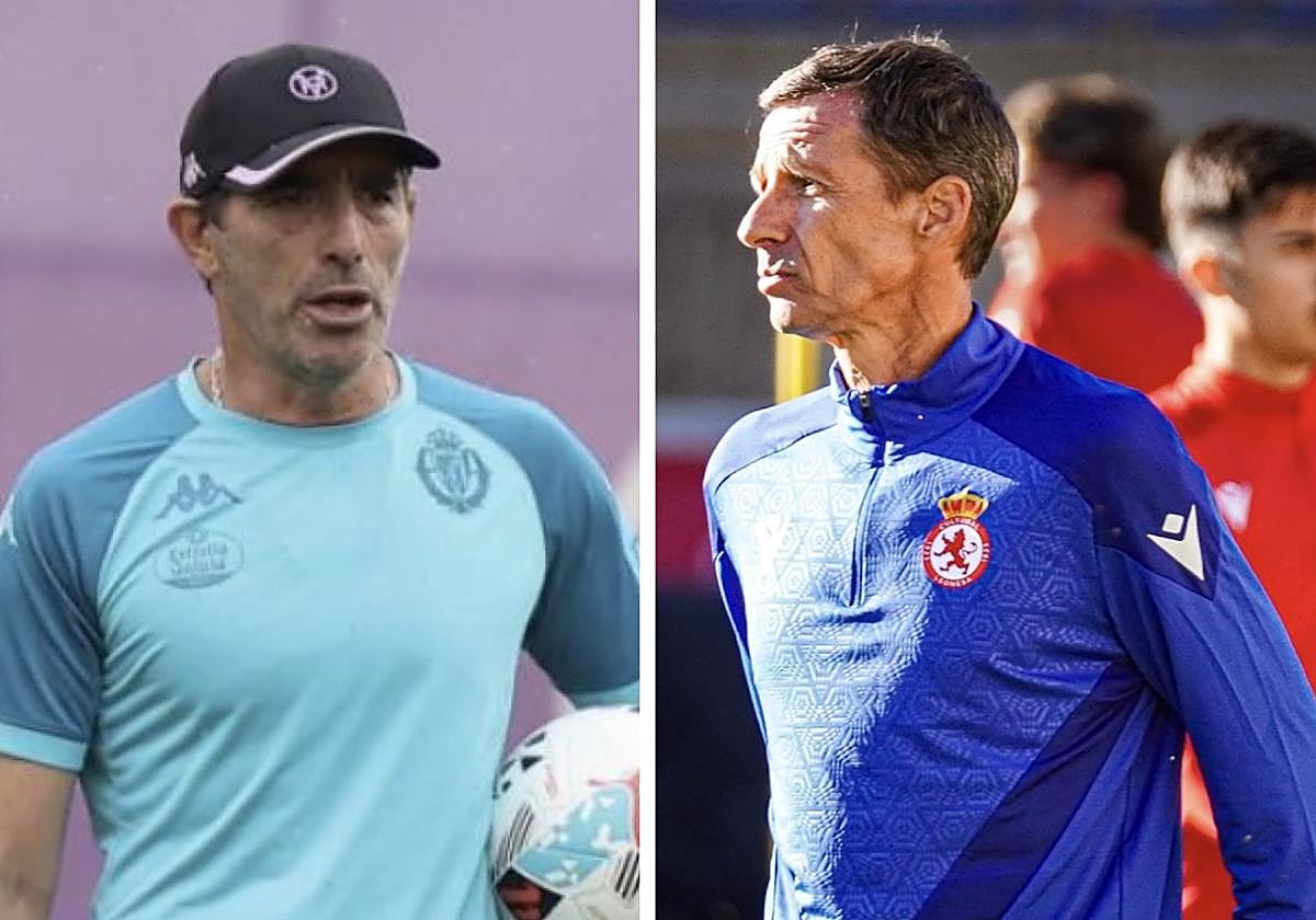Guillermo Almada (izquierda), durante una sesión de trabajo con el Real Valladolid. A la derecha, José Ángel 'Cuco' Ziganda en su primer entrenamiento el martes con la Cultural Leonesa