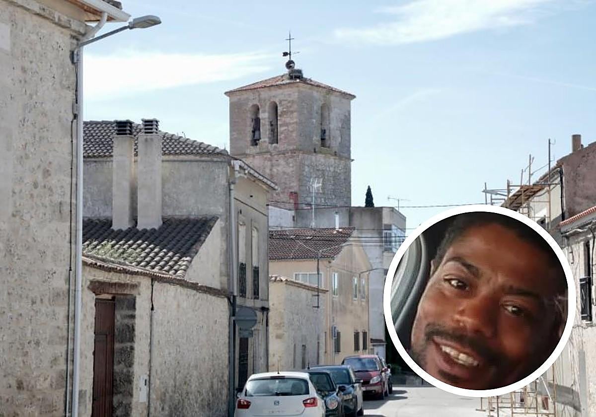 Vista general de una calle de Montemayor de Pililla. A la derecha, el joven Gerson.