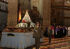 La Virgen de la Fuencisla procesiona en el interior de la Catedral por la lluvia