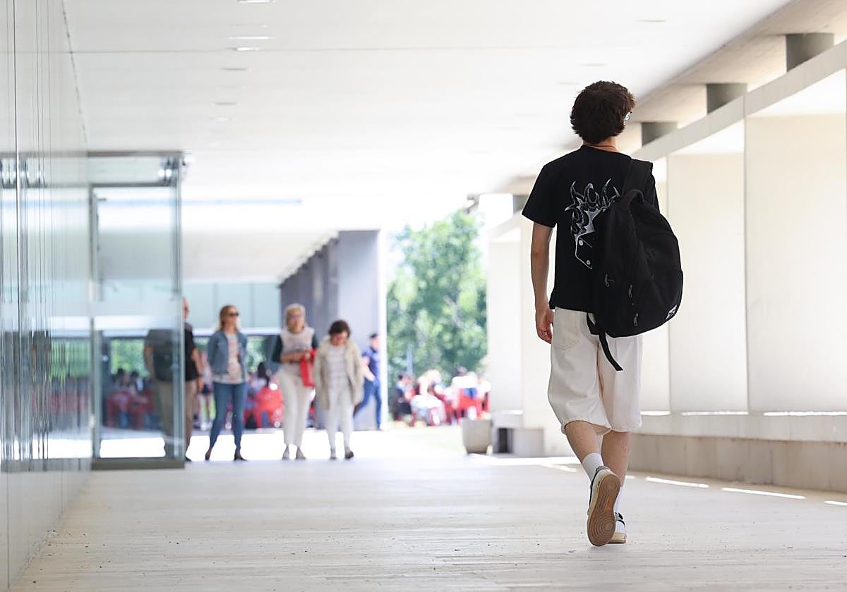 Un alumno camina por el campus Miguel Delibes de la Universidad de Valladolid.