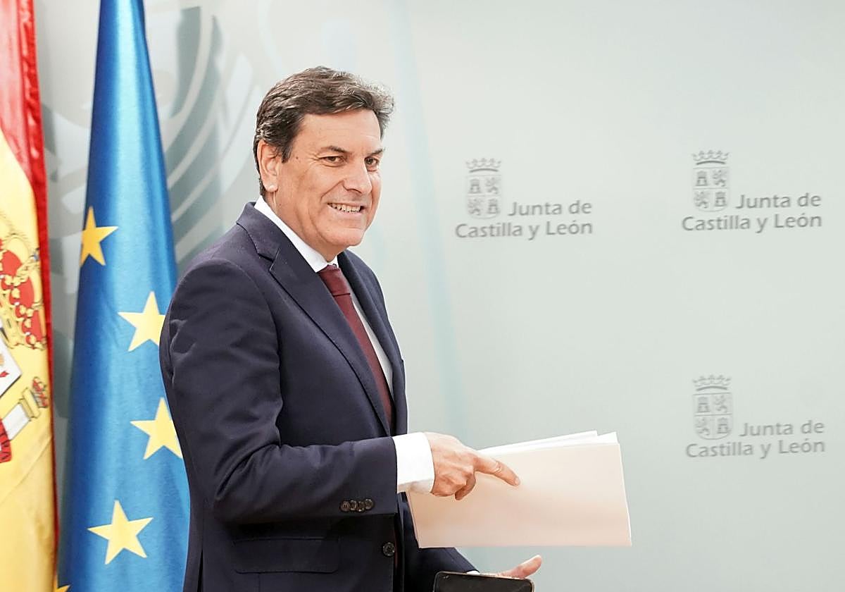 El portavoz de la Junta, Carlos Fernández Carriedo, este jueves en la rueda de prensa posterior al Consejo de Gobierno.