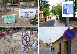 Las distintas señales que advierten de las prohibiciones, además de un aviso para los dueños de perros, para transitar por la calle Canal.