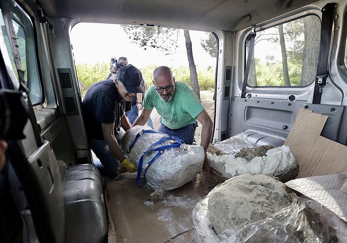 Imagen principal - Extracción y parte de los restos del mastodonte.