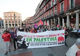 Los manifestantes, a su paso por la Plaza Mayor.