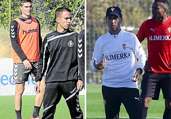 Borja Jiménez como entrenador del Valladolid Promesas (izquierda), y a día de hoy en el Sporting (derecha).
