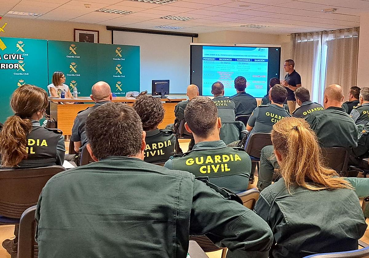 Los guardias civiles, durante la formación.