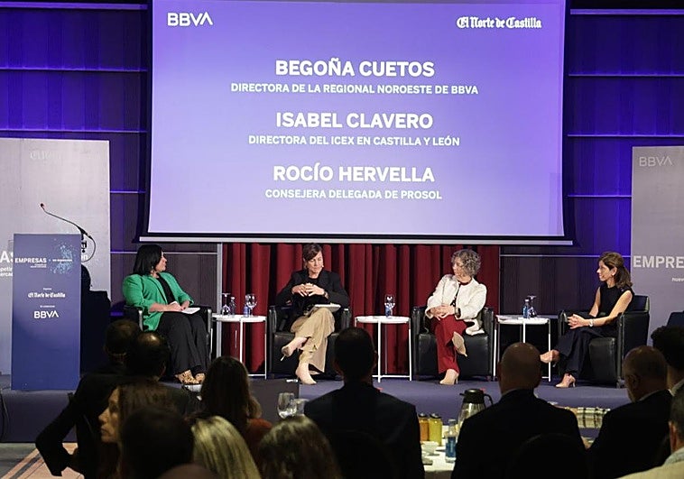 Susana Gutiérrez, Rocío Hervella, consejera delegada de Prosol; Isabel Clavero, directora del ICEX en Castilla y León, y Begoña Cuetos, directora de la Regional Noroeste de BBVA.