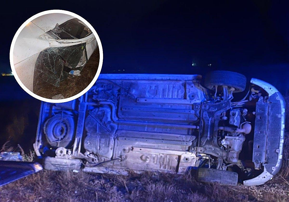 Estado en el que quedó el vehículo tras el vuelco.