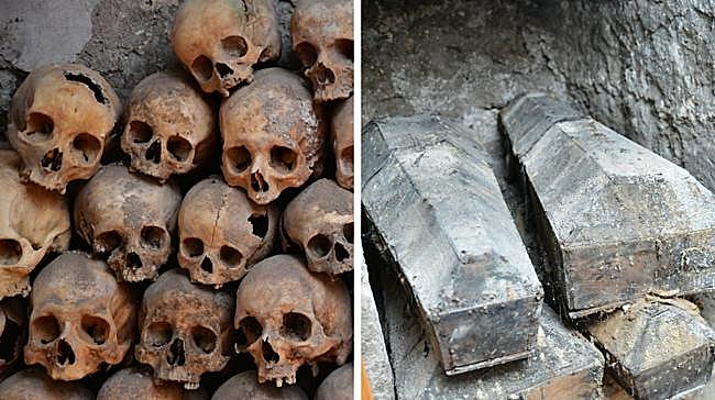 ¿En qué iglesia de Valladolid pueden verse tumbas del antiguo cementerio de la desaparecida ermita de Santa Elena (siglo XIII) y un osario con calaveras?
